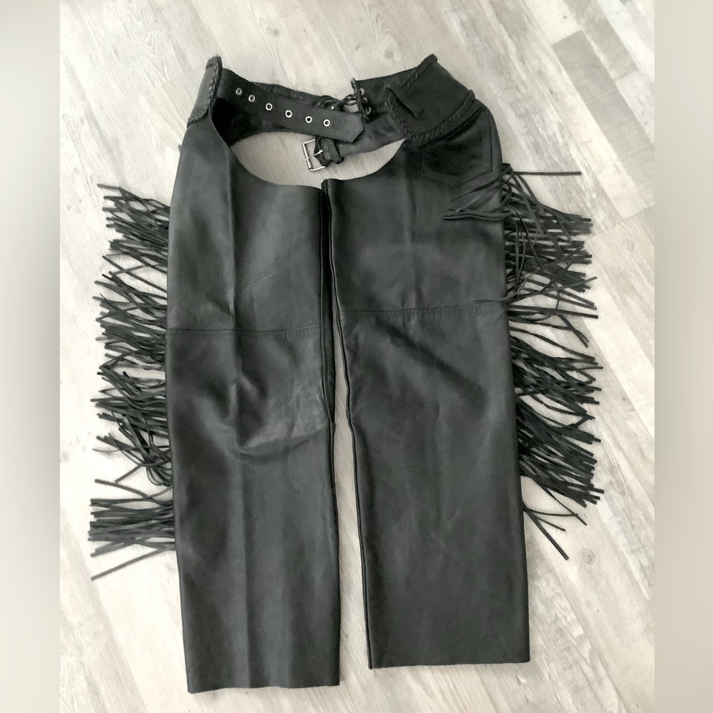 Black Fringe Leather Pants